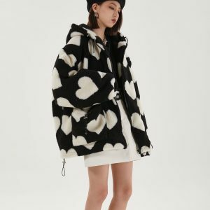 Heart Pattern Hooded Jacket - Y2K Fashion, Coquette Style, Aesthetic Vibes