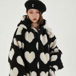 Heart Pattern Hooded Jacket - Y2K Fashion, Coquette Style, Aesthetic Vibes