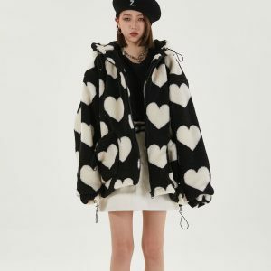 Heart Pattern Hooded Jacket - Y2K Fashion, Coquette Style, Aesthetic Vibes