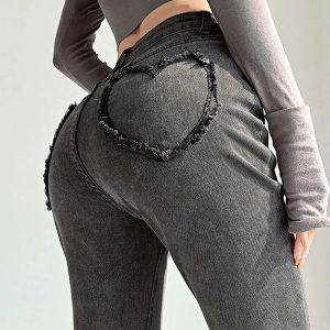 Heart Pocket Flare Jeans - Y2K Fashion, Coquette Style, Aesthetic Vibes