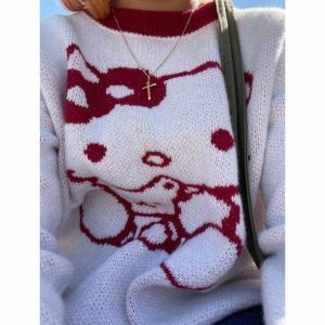 Hello Kitty Inspired Y2K Sweater - Coquette Aesthetic Fashion Top