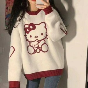 Hello Kitty Inspired Y2K Sweater - Coquette Aesthetic Fashion Top