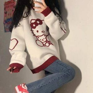 Hello Kitty Inspired Y2K Sweater - Coquette Aesthetic Fashion Top