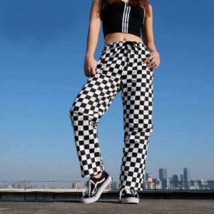 High Waist Black & White Y2K Pants - Coquette & Acubi Style Fashion