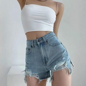 High Waist Distressed Y2K Jean Shorts - Acubi & Coquette Style