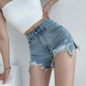 High Waist Distressed Y2K Jean Shorts - Acubi & Coquette Style