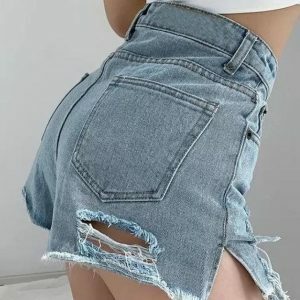 High Waist Distressed Y2K Jean Shorts - Acubi & Coquette Style