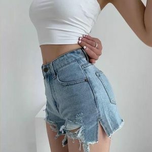 High Waist Distressed Y2K Jean Shorts - Acubi & Coquette Style