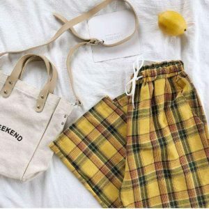 High Waist Yellow Pants - Y2K Fashion, Coquette Style, Aesthetic Outfit