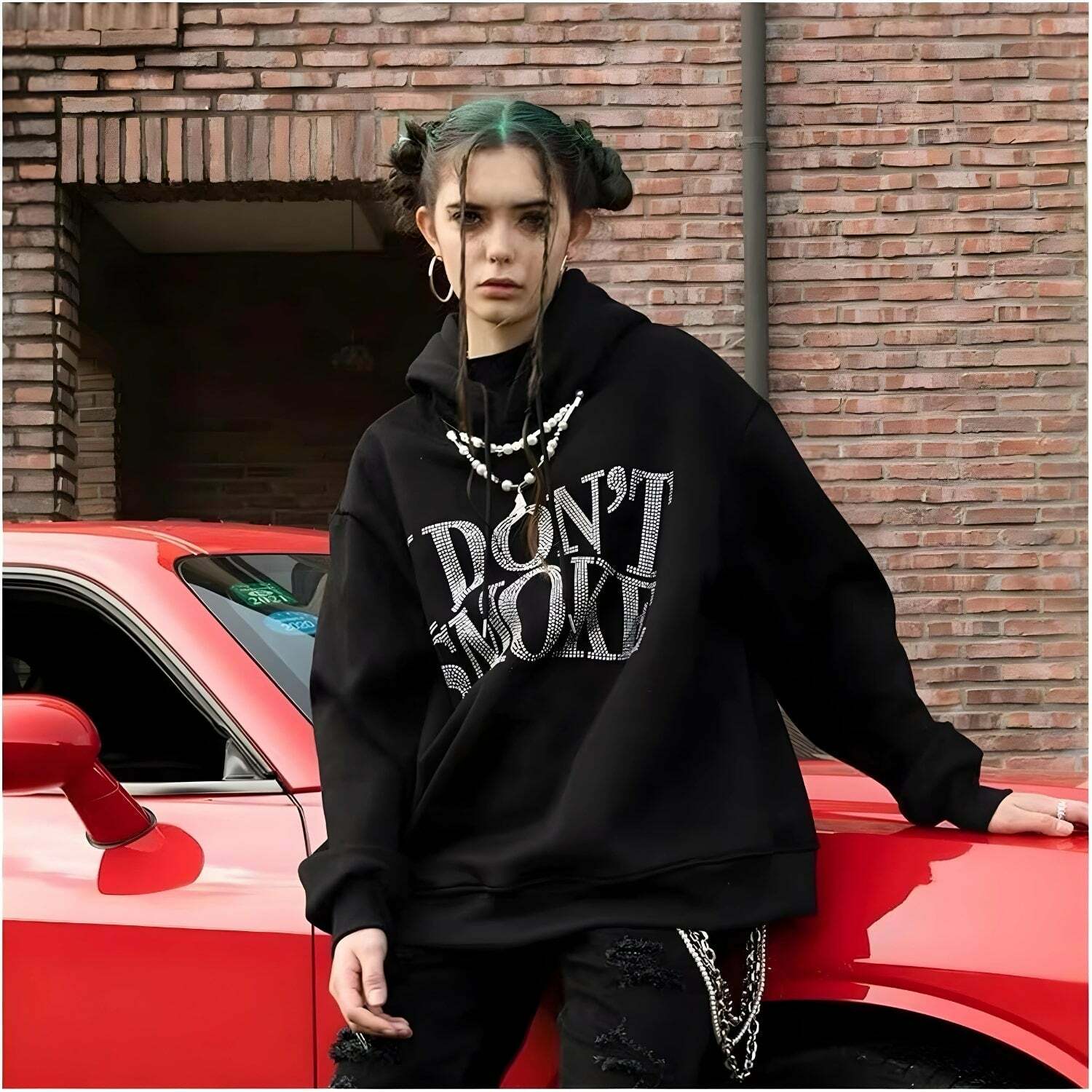 I Don't Smoke Rhinestone Hoodie - Y2K Fashion & Coquette Style