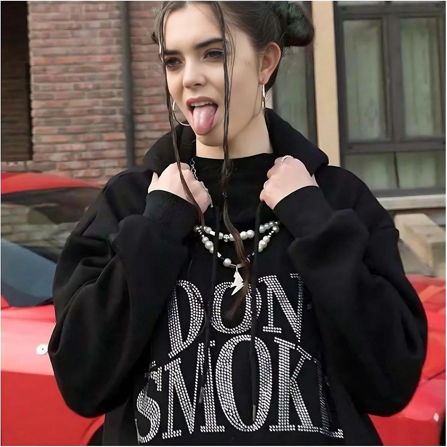 I Don't Smoke Rhinestone Hoodie - Y2K Fashion & Coquette Style