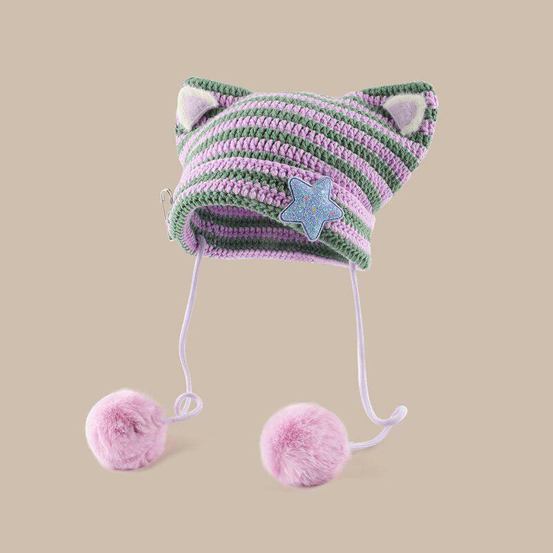 Kawaii Cat Ear Pom-Pom Beanie | Y2K Fashion & Coquette Aesthetic