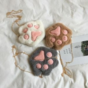 Kawaii Plush Paw Crossbody Bag - Y2K Fashion & Coquette Aesthetic