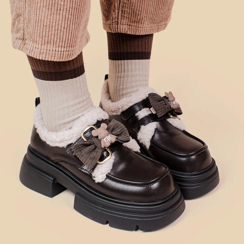 Kawaii Teddy Bear Platform Oxford Shoes for Y2K and Coquette Aesthetics