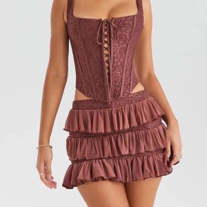 Lace Corset Top & Mini Skirt Set | Y2K Fashion & Coquette Style Outfit