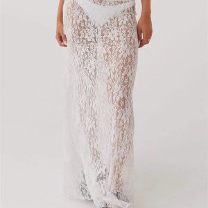 Lace Sheer Low Rise Maxi Skirt - Y2K Fashion & Coquette Style Essential