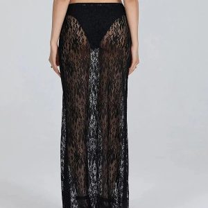 Lace Sheer Low Rise Maxi Skirt - Y2K Fashion & Coquette Style Essential