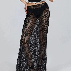 Lace Sheer Low Rise Maxi Skirt - Y2K Fashion & Coquette Style Essential