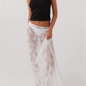 Lace Sheer Low Rise Maxi Skirt - Y2K Fashion & Coquette Style Essential