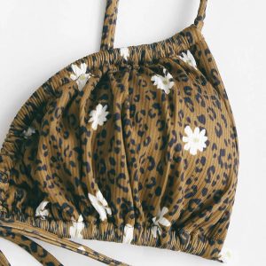 Leopard Daisy Drawstring Bikini Set - Y2K Fashion & Coquette Style