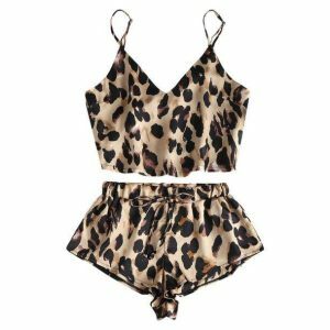 Leopard Satin Pajama Set - Y2K Fashion & Coquette Style Sleepwear