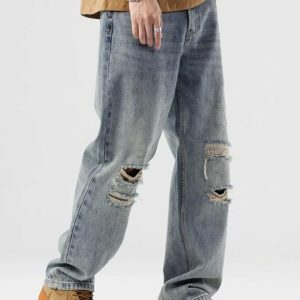 Light Wash Distressed Knee Jeans - Y2K Fashion & Coquette Style