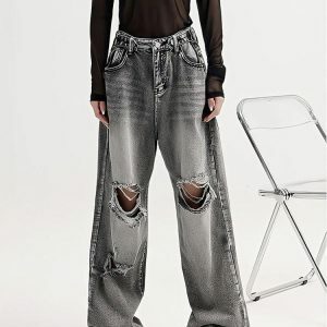 Light Wash Ripped Low Rise Jeans - Y2K Fashion & Coquette Style