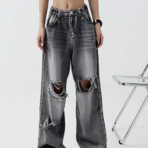 Light Wash Ripped Low Rise Jeans - Y2K Fashion & Coquette Style