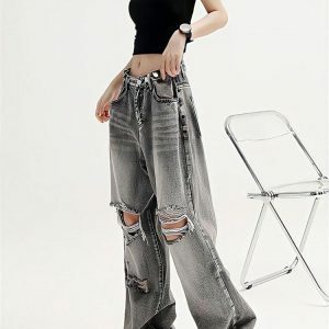 Light Wash Ripped Low Rise Jeans - Y2K Fashion & Coquette Style