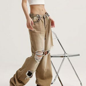 Light Wash Ripped Low Rise Jeans - Y2K Fashion & Coquette Style