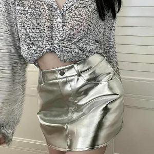 Metallic Faux Leather Mini Skirt - Y2K Fashion & Coquette Style Essential