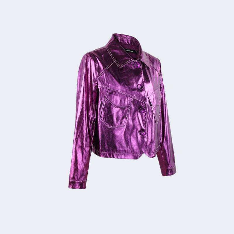 Metallic Fuchsia Faux Leather Jacket - Y2K Fashion & Coquette Style