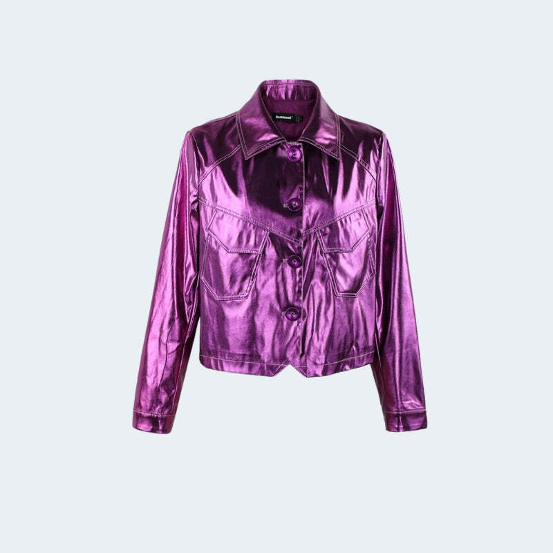 Metallic Fuchsia Faux Leather Jacket - Y2K Fashion & Coquette Style