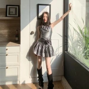 Metallic Mini Dress - Y2K Fashion, Coquette Style, Aesthetic Outfits