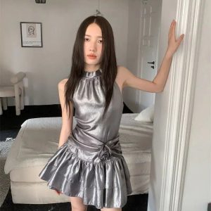 Metallic Mini Dress - Y2K Fashion, Coquette Style, Aesthetic Outfits