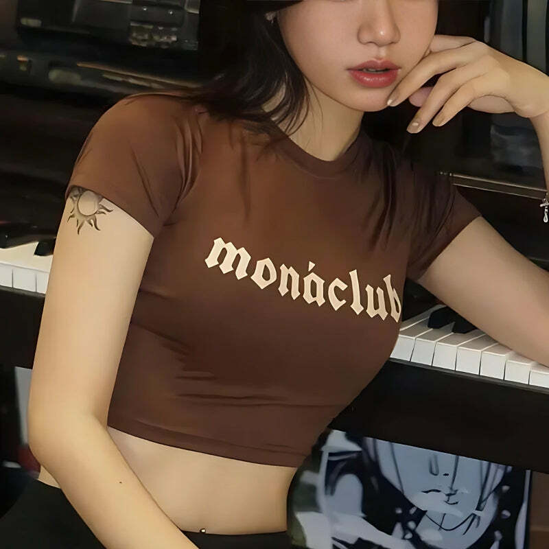 Monaclub Y2K Fashion Crop Top - Dark Coquette Aesthetic & Soft Girl Style