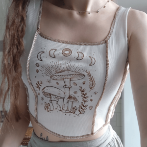 Mushroom Print Y2K Crop Top | Acubi Fashion & Coquette Aesthetic