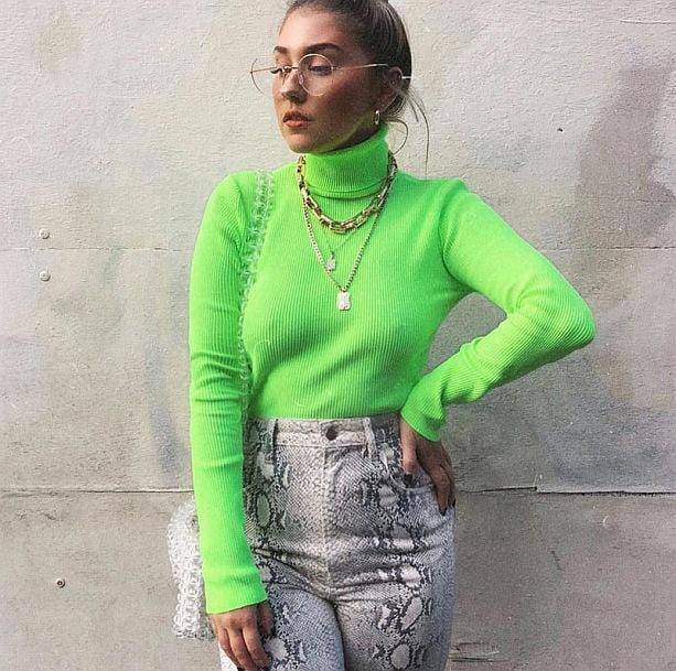 Neon Green Turtleneck: Y2K Fashion Essential for Coquette & Acubi Styles