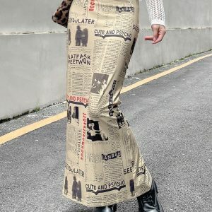 Newspaper Printed Maxi Skirt - Y2K Fashion & Coquette Style Essential