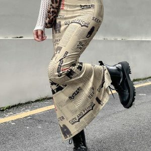 Newspaper Printed Maxi Skirt - Y2K Fashion & Coquette Style Essential