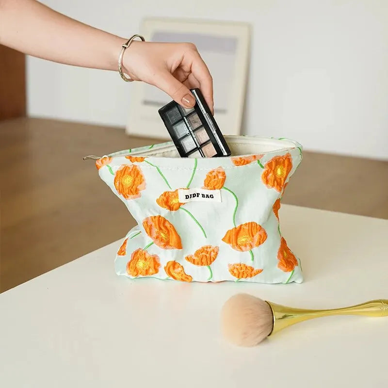 Orange Flowers Makeup Bag - Y2K Aesthetic, Coquette Style Essentials