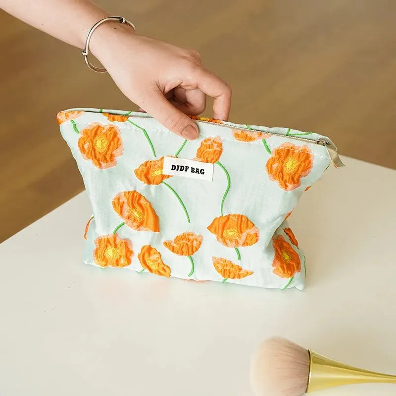 Orange Flowers Makeup Bag - Y2K Aesthetic, Coquette Style Essentials