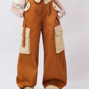 Orange Wide Leg Cargo Pants - Y2K Fashion, Coquette Style, Aesthetic Vibes