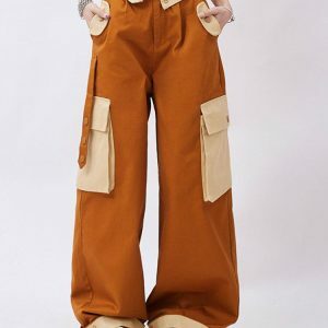 Orange Wide Leg Cargo Pants - Y2K Fashion, Coquette Style, Aesthetic Vibes