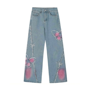 Pastel Butterfly Wide Leg Jeans - Y2K Fashion & Coquette Aesthetic