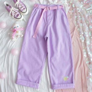 Pastel Lavender Y2K Pants - Coquette Style for Aesthetic Outfits