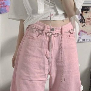 Pastel Pink Baggy Pants - Y2K Fashion, Coquette Style, Aesthetic Outfit