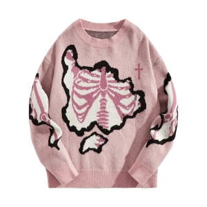 Pastel Pink Skeleton Sweater - Y2K Fashion, Coquette Style, Aesthetic Vibes