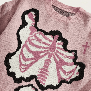 Pastel Pink Skeleton Sweater - Y2K Fashion, Coquette Style, Aesthetic Vibes