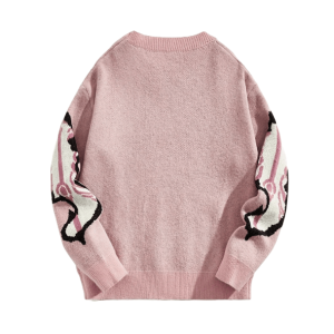 Pastel Pink Skeleton Sweater - Y2K Fashion, Coquette Style, Aesthetic Vibes